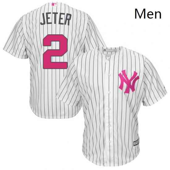 Mens Majestic New York Yankees 2 Derek Jeter Replica White 2016 Mothers Day Cool Base MLB Jersey